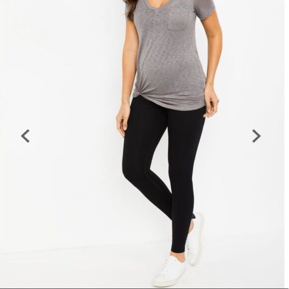 A Pea In The Pod Maternity Leggings French‎ Terry Black Size Medium Panel Ankle - Picture 1 of 10